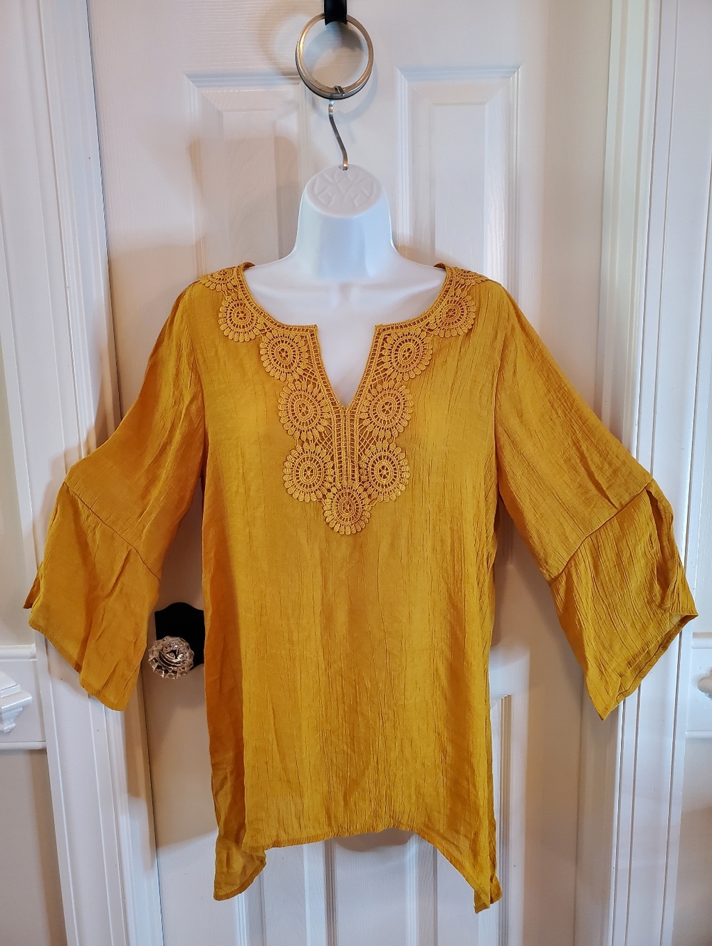 Robert Louis - Mustard Yellow Tunic | Embroidered V-Neck Bell Sleeve